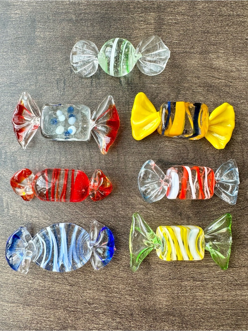 Vintage Murano Style Glass Candy Lot - 7 Hand Blown Art Glass Wrapped Sweets